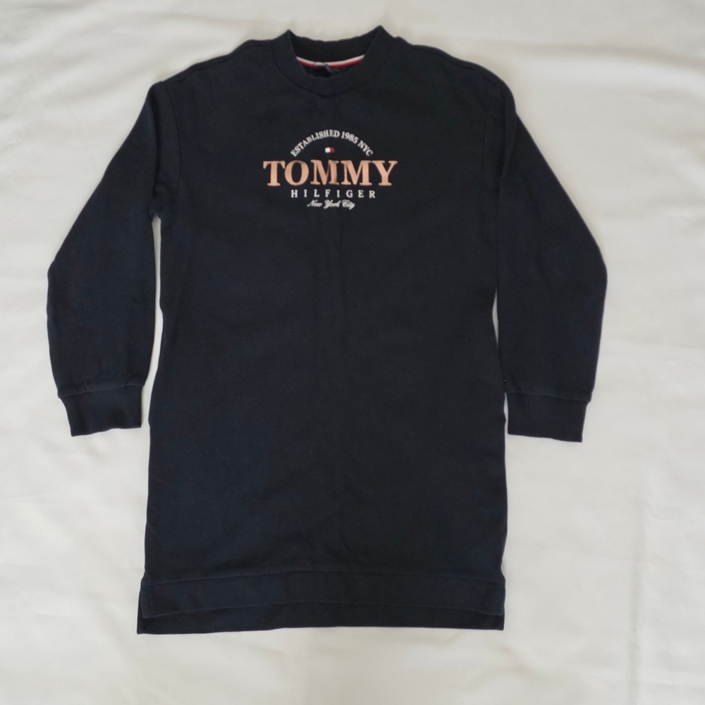 Tommy Hilfiger Girls' Brand Logo Mini Sweatshirt Dress, Navy Blue Size L (12-14) - Picture 2 of 13